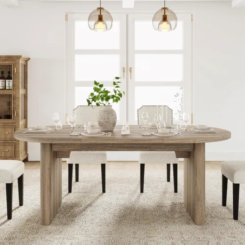 Vista 10 de GarveeHome 63" Long Oval Dining Table with Wooden Base for 4-6 People