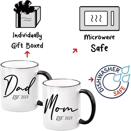 Vista 3 de Dnuiyses EST 2027 - Tazas para papá y mamá, regalos de taza para padres nuevos, regalos para el día de la madre, regalo para el padre por primera