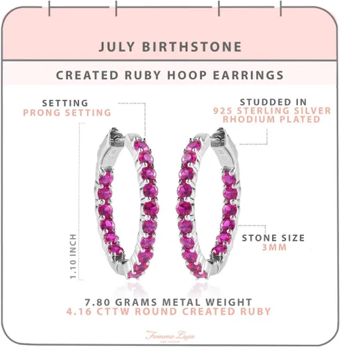 Vista 4 de Femme Luxe Pendientes de aro con piedras preciosas Inside-Out en plata, meses de piedra natal