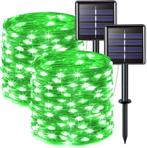 Vista 10 de JMEXSUSS Paquete de 2 luces solares de Navidad impermeables para exteriores, 100 LED de 33 pies, color blanco y multicolor, luces solares de hadas
