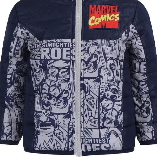 Vista 5 de Marvel Avengers - Chaqueta acolchada con capucha y cremallera para niños pequeños, color azul marino/blanco