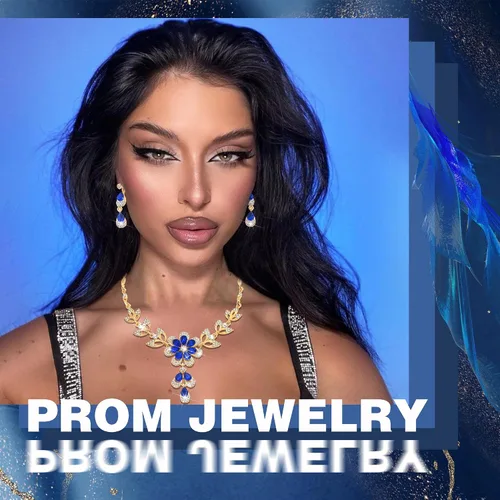 Vista 4 de Gold Blue Jewelry Set Diamond Black Flower Teardrop Necklace Earrings Rhinestone Crystal Wedding Prom Formal Trendy Jewelry Accessories for Brides