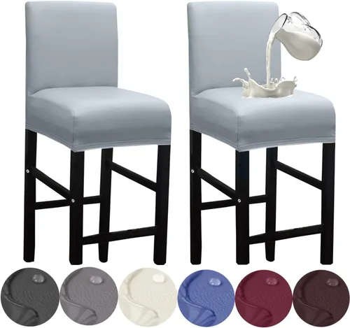 Vista 17 de HFCNMY - 2 fundas elásticas impermeables para taburete de bar con respaldo, fundas para silla de bar con banda elástica, color beige