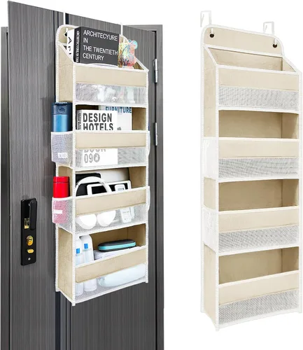 Vista 15 de Organizadores de cocina y almacenamiento con 4 bolsillos laterales de malla, capacidad de peso de 44 libras para colgar detrás de la puerta