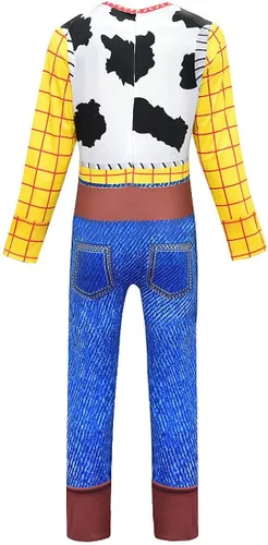 Vista 3 de Ubeufun Disfraz de Woody con sombrero y bandana para niños, disfraz de Halloween, disfraz de vaquero para niños, disfraz de fiesta