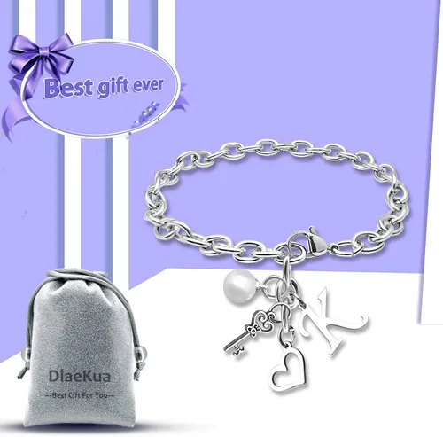 Vista 7 de Pulseras con inicial de la A a la Z, regalo para mujeres y niñas, pulsera de cadena de acero inoxidable con 26 letras del alfabeto, regalos