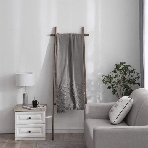 Vista 7 de Simple&Opulence Manta 100% algodón para cama, sofá, manta tejida en zigzag tejida bohemia con borlas, suave, ligera, transpirable, acogedora, Gris