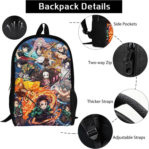 Vista 2 de QIDOZVIY Mochila de anime multifunción con bolsillos laterales, bolsa duradera para laptop, para hombres, mujeres, adolescentes, niños y niñas
