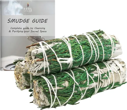 Vista 10 de SOUL STICKS Paquete de 3 barras de salvia blanca floral con flores para limpiar el hogar, meditación, yoga, curación y manchas, California de origen