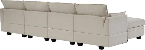 Vista 8 de Sofá modular moderno en forma de U de 115 pulgadas, juego de sofás tapizados grandes con asiento de almacenamiento, sofá cama convertible con diván