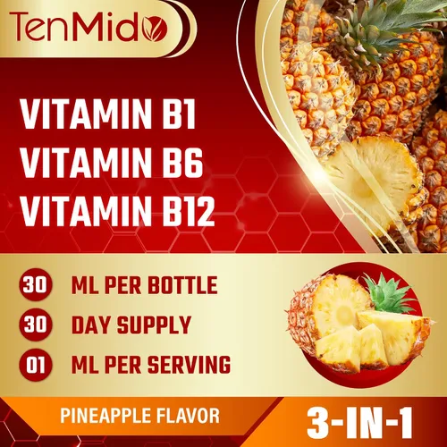 Vista 2 de Gotas líquidas de complejo de vitamina B 3 en 1 para mujeres y hombres, con tiamina B1, piridoxina B6, metilcobalamina B12, sin alcohol, sin OMG, 1