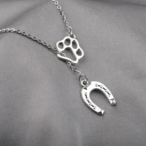 Vista 5 de FAADBUK Regalo para amantes de los perros, joyería de caballo, colgante de herradura, colgante de pata de perro, collar Lariat Y para niña