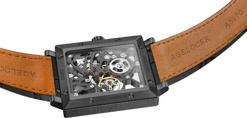 Vista 5 de Agelocer Men's Top Brand Double Sided Hollow Square Stainless Steel Luminous Analog Square Luxury Watch