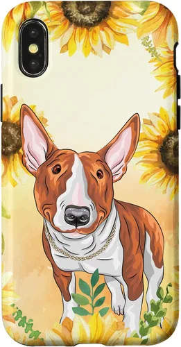 Vista 4 de iPhone 15 Lindo perro de acuarela Bull Terrier - Estuche de flores florales de girasol
