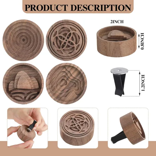 Vista 2 de Teenyyou Difusor pasivo de aromaterapia de madera, 4 unidades, con clip de ventilación, ambientador redondo de madera de nogal, regalos de invierno