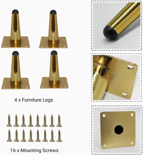 Vista 4 de WEICHUAN Patas rectas de repuesto de metal dorado para sofá, silla, otomana, sofá biplaza otomana, mesa auxiliar, patas de gabinete