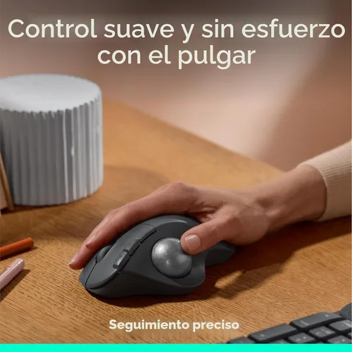 Vista 2 de Logitech Ergo M575S Ratón inalámbrico de Trackball, mouse ergonómico inalámbrico con Bluetooth y dongle cifrado, cómodo control de pulgar