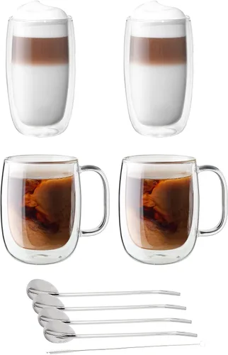 Vista 8 de ZWILLING Sorrento Plus Juego de 2 tazas de vidrio de doble pared para café con leche, 15 oz, 450 ml