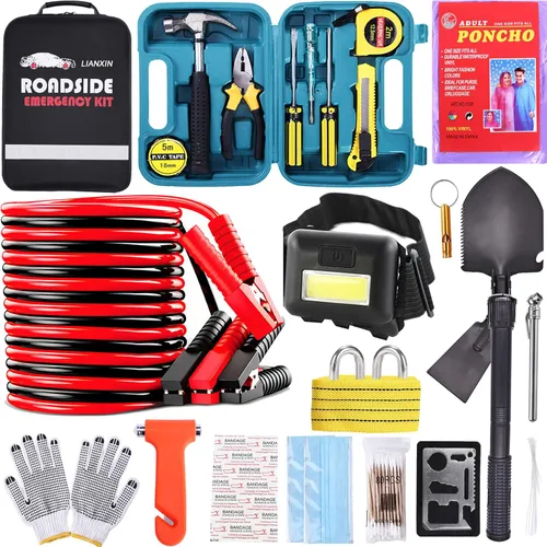 Vista 9 de LIANXIN Kit de Emergencia para Automóvil en Carretera - Kit de Seguridad para Automóvil Kit de Emergencia para Automóvil con Cables Puente Kit