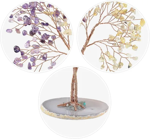 Vista 4 de TUMBEELLUWA Amatista + piedra de cristal citrino árbol de dinero con base de ágata hecha a mano Feng Shui Bonsái árbol de decoración de árbol