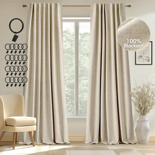Vista 20 de MIULEE Cortinas 100% opacas de 84 pulgadas de largo de lino, cortinas y drapeados, juego de 2 paneles para dormitorio, pestaña trasera, sala