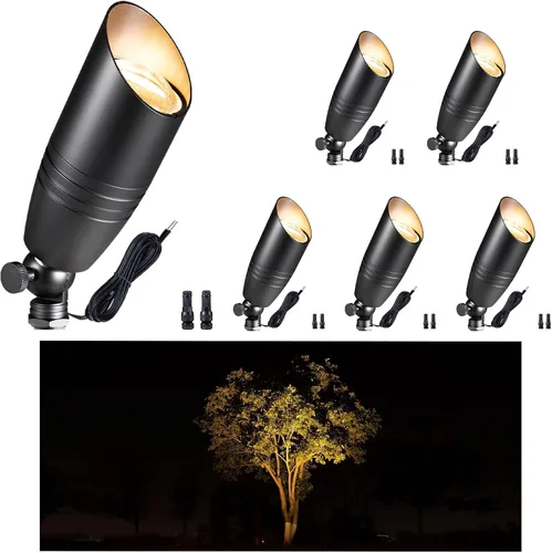 Vista 10 de Gardenreet Focos de paisaje de bajo voltaje - Luz superior LED de latón 12V para exterior, luces focales cableadas IP65 impermeables, enfoque Bronce