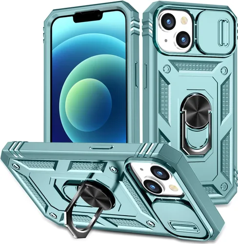 Vista 9 de Fetrim Funda para iPhone 14, Funda de teléfono con soporte de anillo de rotación para Apple iPhone 14 - Negro