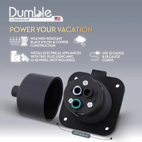 Vista 3 de Dumble Enchufe de puerto de entrada de alimentación 125v 2 polos 3 cables cable de CA enchufe de puerto de 15 amperios RV salida eléctrica remolque