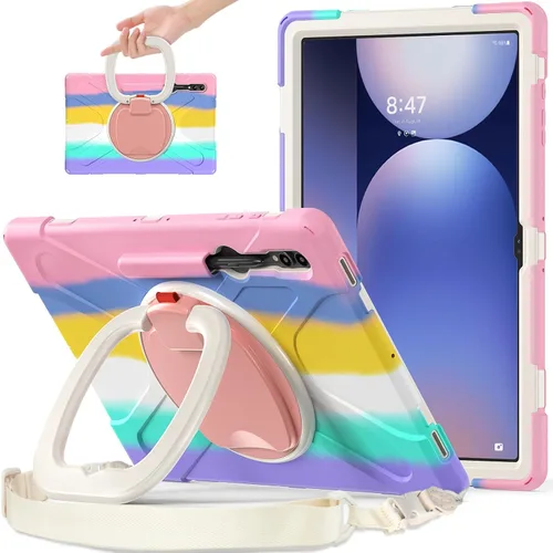 Vista 30 de Funda de rotación 360 para Galaxy S8 Ultra de 14.6 pulgadas, funda resistente con anillo giratorio, correa de transporte para hombro, correa de Negro