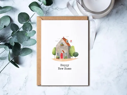 Vista 4 de KrysDesigns Happy New Home Card - Tarjeta en blanco de 5 x 7 pulgadas con sobre