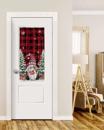 Vista 38 de Cortinas de puerta francesa de Navidad para ventana de puerta, panel de cortina con bolsillo para barra con alzapaños para luz lateral delantera