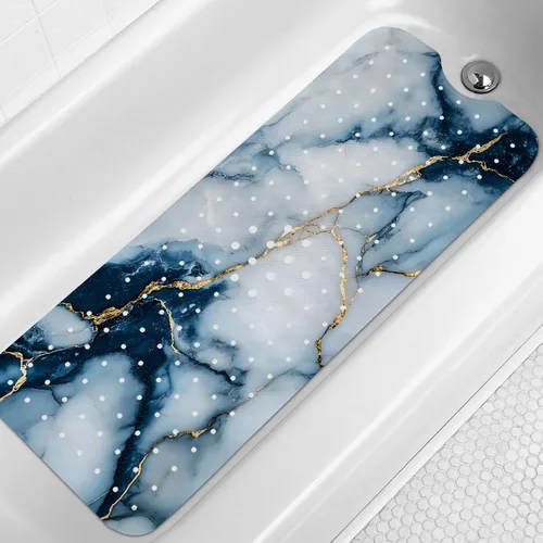 Vista 13 de LNOND Tapete de baño de mármol antideslizante, extra largo de 40 x 16 pulgadas, tapete antideslizante para bañera, tapete de ducha de mármol negro
