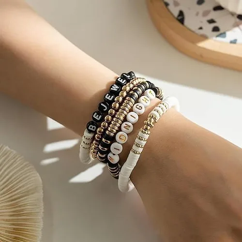 Vista 5 de SALBFL Pulseras elásticas para mujer, pulseras de cuentas, pulseras con dijes para mujeres, conjunto de pulseras, pulseras apilables, pulsera