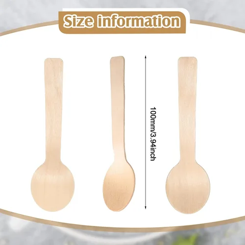 Vista 2 de Paquete de 500 mini cucharas de madera de 3.9 pulgadas, cucharas de madera desechables de abedul, cucharas de postre de madera pequeñas, utensilios