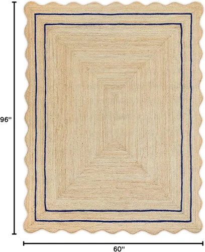 Vista 45 de Alfombra de Yute Natural Ondulada Festoneada - Corredor de Entrada Boho, Festón Estilo Granja, Blanco Roto (8'x10') Camino de entrada bohemio