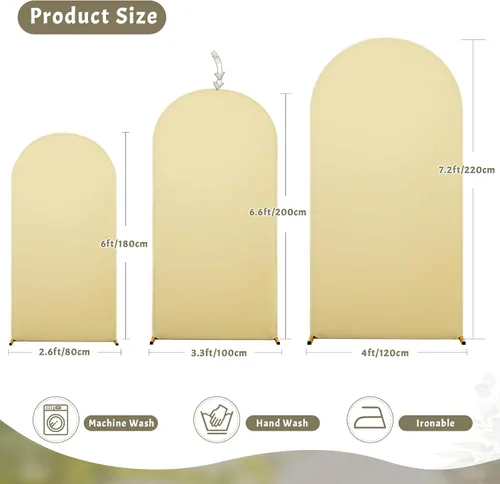Vista 2 de Cubierta de Fondo de Arco Beige de 6 Pies - Cubiertas de Poliéster Ajustadas para Soporte de Arco de Boda con Parte Superior Redonda, Cubierta