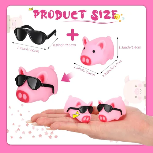 Vista 2 de Liliful 200 juegos de mini juguete de baño de cerdo de goma con gafas de sol flotador rosa y cerdo chillón juguetes para la bañera para baby shower