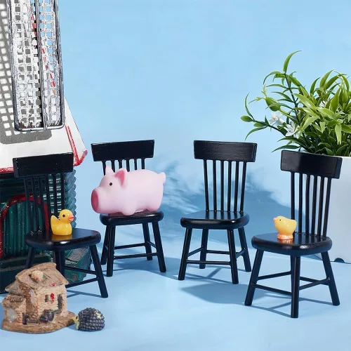 Vista 3 de PH PandaHall 4 sillas de casa de muñecas, sillas de muebles en miniatura a escala 1/12, mini silla de madera, muebles pequeños, modelo de silla