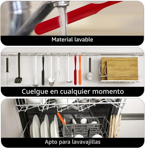Vista 6 de 3 espátulas para frascos, espátulas de silicona para frascos resistentes al calor con mango largo, esparcidor de mermelada, espátulas para crema