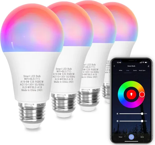 Vista 10 de ORALUCE Bombilla inteligente compatible con Alexa y Google Home, bombilla LED A19 E26 equivalente a 60 W, WiFi de 2.4 GHz y Bluetooth que cambia