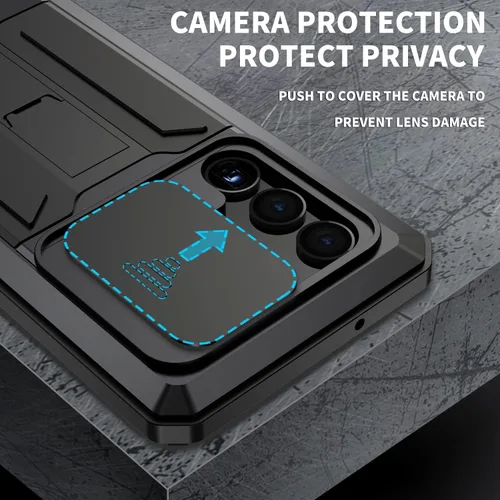 Vista 2 de Simicoo Funda para Samsung S23 con protector de cámara de pantalla, soporte para Samsung S23, resistente al agua, de metal militar, resistente al