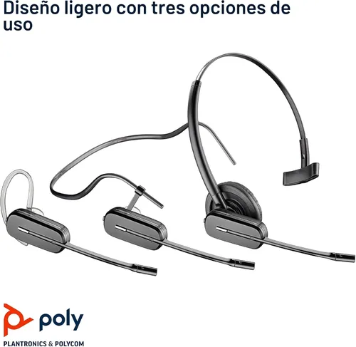Vista 4 de Plantronics - Auriculares DECT inalámbricos CS540 (Poly) - Oreja única (Mono) Convertible (3 estilos de uso) - Se conecta al teléfono de escritorio