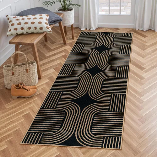 Vista 47 de Lahome Tapetes geométricos para puerta de interior para entrada, alfombra antideslizante lavable de 2 x 3 negro / neutro