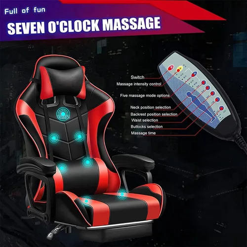 Vista 6 de Silla ergonómica para juegos profesional con soporte lumbar de masaje completo, altavoces Bluetooth, respaldo ajustable, color blanco