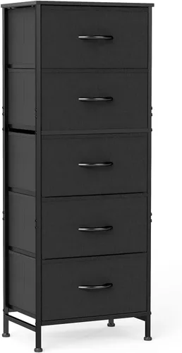 Vista 10 de Sweetcrispy Cómoda alta de tela para dormitorio, cómoda delgada de 6 cajones, torre de almacenamiento estrecha con parte superior de madera y marco