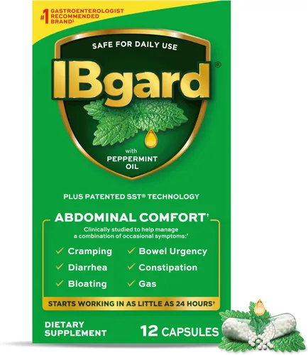 Vista 8 de IBgard Suplemento para la Salud Intestinal, Cápsulas de Aceite de Menta para Confort Abdominal, 48 Cápsulas Suplemento de salud intestinal