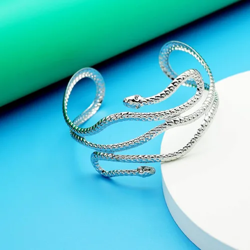 Vista 11 de RechicGu Elegante Egipto Cleopatra Remolino Serpiente Brazalete Abierto Pulsera 3.1 in Policarbonato