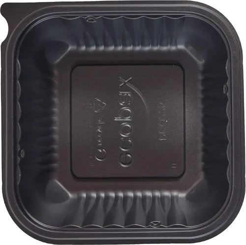 Vista 3 de [80 juegos] Bandeja de servir PP Pebble Box con tapa, contenedor de alimentos (6 x 6 pulgadas, 1 compartimento)