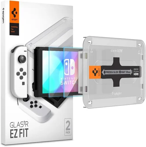 Vista 8 de Spigen Protector de pantalla de vidrio templado GlasTR EZ FIT diseñado para Nintendo Switch (modelo OLED) - Paquete de 2