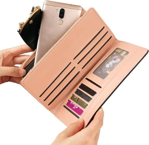 Vista 8 de HeySun Adorable monedero con orejas de gato para mujer, cartera larga, con clip para dinero, Negro -, Casual
